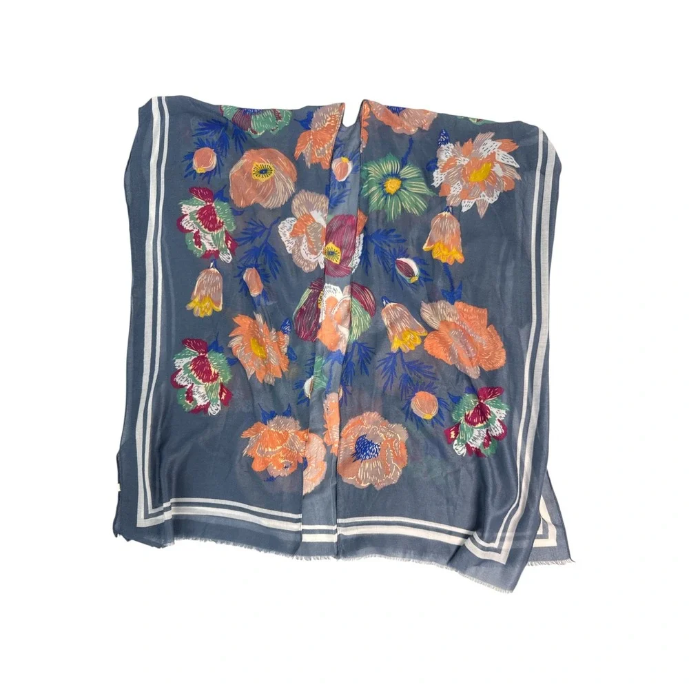 Floral Kimono Wrap Women‎ OS Blue Burnout Velvet Metallic Gold Excellent
